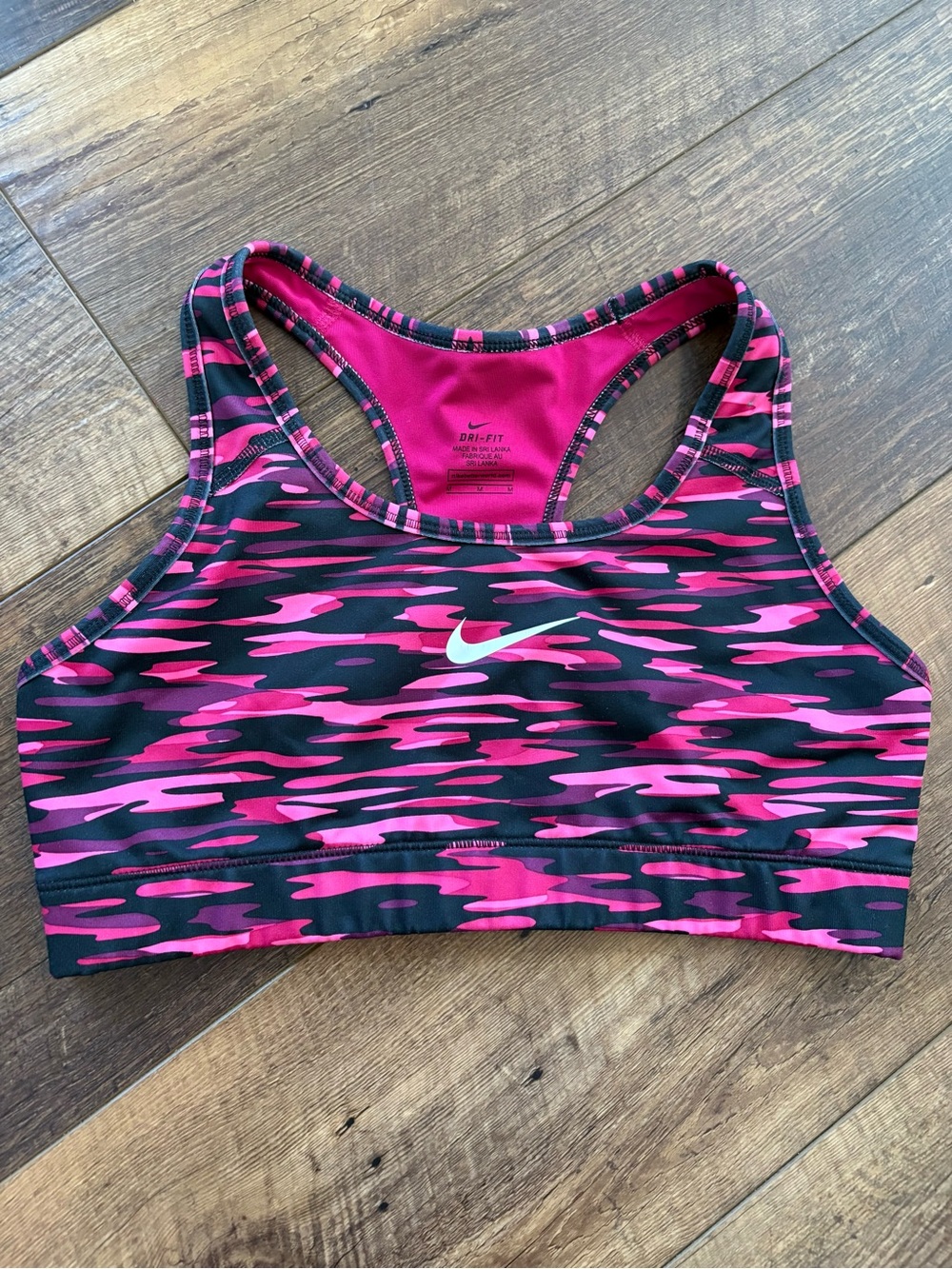 Nike Pink & Black Camo Dri-FIT Racerback Sports Bra